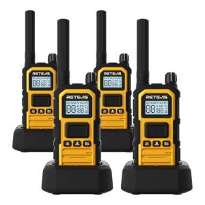 Retevis RB48 Plus IP67 Waterproof Heavy Duty Long Range Walkie Talkies, GMRS Radio, Construction Jobsite Two Way Radio, NOAA, Shock Resistant, Dual PTT, Vibration Reminder(4 Pack)