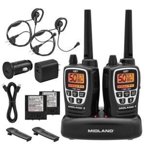 Midland GXT3000 GMRS Two-Way Radio (50-Channel, Repeater Capable, Long Range, 142 Privacy Codes, SOS, NOAA, Rechargeable Lithium Ion Battery, Black/Silver, 2-Pack)