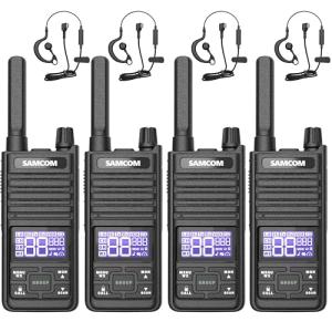 SAMCOM T2 GMRS Radio 2W Long Range Walkie Talkie NOAA Weather Rechargeable Heavy Duty Two Way Radio,Group Call Radios Walkie-talkies with Earpiece, USB-C Charger, Flashlight,4 Packs