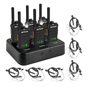 Retevis RB26H Walkie Talkies Long Range,6 Way Multi Unit Charger,Full Kit with Earpiece Kit,Hidden Display,Built in 2000mAh Battery, GMRS Repeater Capable, for Hospitality School Warehouse (6 Pack)