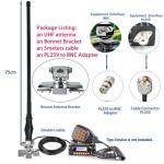 SIGNALPLUS 2m 70cm GMRS Mobile Antenna for Vehicle, VHF UHF Car Ham Radio Antenna with Spring Base, Car Bonnet Bracket, PL259, Compatible with Amateur Mobile Radio, Ham Radio, GMRS Two Way Radio