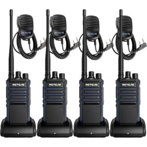 Retevis RT86A Walkie Talkies Long Range, Heavy Duty Two Way Radio with Mic, GMRS 2 Way Radio, Group Call, Easy Pairing, for Construction Industry(4 Pack)