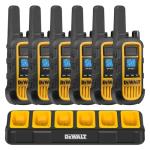 DEWALT FRS Walkie Talkies Long Range 2 Way Radio, 2 Watt, Waterproof & Rechargeable, 6 Pack with Gang Charger, DXFRS800-BCH6