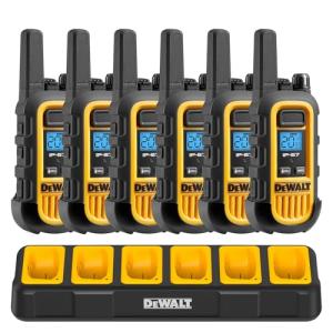 DEWALT FRS Walkie Talkies Long Range 2 Way Radio, 1 Watt, Waterproof & Rechargeable, 6 Pack with Gang Charger, DXFRS300-BCH6