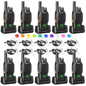 Retevis H-777H Walkie Talkies with Earpiece,2 Way Radio Long Range, Hidden Screen,USB-C Charging,Emergency Alarm,Portable FRS Two-way Radios with Base Station for Consumer Services Healthcare(10 Pack)