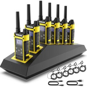 KETELESE T3F IP67 Waterproof Walkie Talkies, Rugged Two Way Radio with Earpiece, Triple Proof, Three Charging Options, FRS 2 Way Radio, NOAA, VOX (6 Pack), Black/Yellow