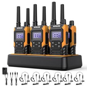KETELESE T4 Waterproof Radios Walkie Talkies 6 Pack, IP67 FRS Two Way Radio with Headsets and Charging Base, NOAA Weather Alert,PTT,Group,VOX