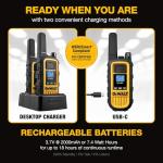 DEWALT FRS Walkie Talkies Long Range 2 Way Radio, 2 Watt, Waterproof & Rechargeable, 6 Pack with Gang Charger, DXFRS800-BCH6