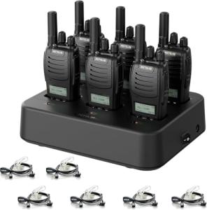 Retevis H777D Long Range Walkie Talkies with Earpiece, LCD Screen, Portable FRS Two-Way Radios, USB-C, 6 Way Gang Charger, Handheld Walkie Talkie for Hotel Church Retail(6 Pack)