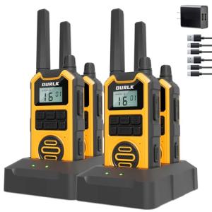 DURLK Walkie Talkies for Adults Long Range - Waterproof 4 Pack Rechargeable Heavy Duty FRS Two Way Radio with NOAA Weather Alert, 2500mAh, 22 Channels 121 CTCSS, Dual PTT & Dual Charging (Type-C/Dock)
