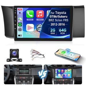 2+64G for Toyota GT86/Subaru BRZ Scion FRS 2012-2016 Car Radio with Wireless Carplay/Android Auto,Android Car Stereo 9“ Touch Screen 28UI GPS WiFi Bluetooth FM/RDS Mirror Link SWC+Backup Camera&Mic