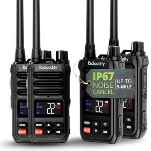 Radioddity X1 Walkie Talkies Long Range, IP67 Waterproof Heavy Duty FRS Two Way Radios with Noise Reduction, Recording, NOAA Scan & Alert, VOX, SOS, 2500mAh USB-C for Outdoor Job Site, 4 Pack
