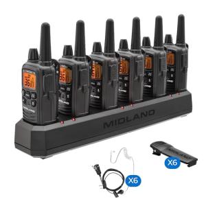 LXT600BBX6 Midland LXT600BBX6 FRS Business Walkie Talkies - Long Range 36-Channel Two-Way Radios with Headsets and Charging Base, NOAA Weather Alerts (6-Pack, Black)