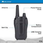 Midland T71VP3 36 Channel FRS Two-Way Radio - Up to 38 Mile Range Walkie Talkie - Black/Silver (Pack of 4), 6.2" x 1.3" x 2.3", Model Number: T71X4VP3