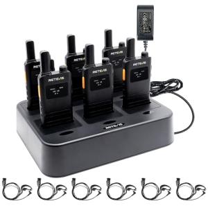 (3nd Gen RT22) Retevis B3S Walkie Talkie, Portable FRS Two-Way Radios,with Earpiece, Slim, LCD Screen,6 Way Multi Unit Charger,1620 mAh,Rechargeable 2 Way Radio for Restaurant Boutique Store (6 Pack)