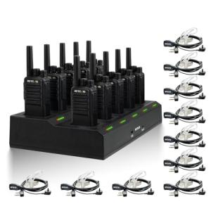 Retevis NR10 Walkie Talkies with Earpiece,Noise Canceling 2 Way Radio Rechargeable(10 Pack) with 10 Way Multi Gang Charger,Space-Efficient,Portable FRS Two-Way Radios for Business Factory Worksite