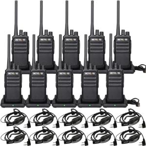 Retevis RT17 Walkie Talkies Rechargeable, Long Range Two Way Radio with Headset, Portable, USB Charging Base, Handheld FRS Radios for Adults School Church Healthcare Contractor(10 Pack)