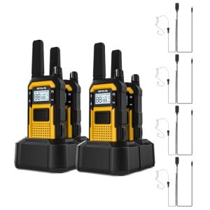 Retevis RB48 Waterproof Walkie Talkies with Earpiece, 2 Meters Fallproof, VOX, 2000 mAh, Dual PTT, Vibration Call, Portable FRS Two-Way Radios Long Range, for Jobsite(4 Pack)