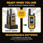 DEWALT FRS Walkie Talkies Long Range 2 Way Radio, 1 Watt, Waterproof & Rechargeable, 4 Pack with 4 Headsets, 2DXFRS300-SV1