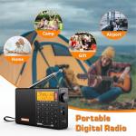 XHDATA D808 Portable AM FM SW LW Air Band Shortwave Radio SSB RDS Multi Band Digital Radio Speaker with LCD Display Alarm Clock External Antenna (Black)