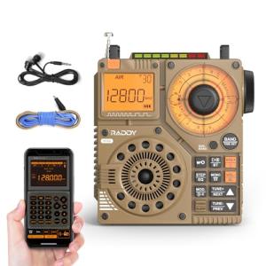 Raddy RF320 APP Control Shortwave Radio, AIR/FM/AM/VHF/SW/WB Receiver, Portable Radio Rechargeable w/ 9.85 Ft Wire Antenna (Yellow)