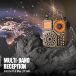 Raddy RF320 APP Control Shortwave Radio, AIR/FM/AM/VHF/SW/WB Receiver, Portable Radio Rechargeable w/ 9.85 Ft Wire Antenna (Yellow)