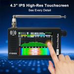 Portable SDR DSP Radio Receiver – 4.3” Touchscreen, 100KHz-149MHz, Full Band Shortwave, FM MW SSB CW HAM, 192kHz Spectrum, Waterfall Display, CNC Aluminum Alloy Case, Rechargeable Battery