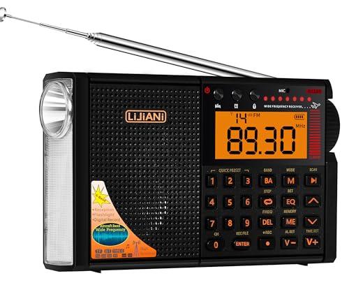 New VER Shortwave Radio AIR/VHF/AM/FM/Weather 6-Bands with Bluetooth/TF Card,4W Flashlight,Reading Lamp,Keyboard Backlight, Digital Recording, Alarm Clock,Powered by AA & LI Battery,Type-C/ANT Jack