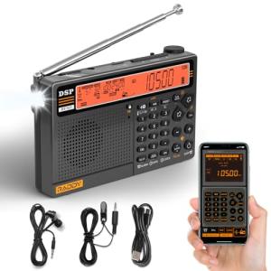 Raddy RF757 APP Control Shortwave Radio with AM/FM/SW/VHF/UHF/CB/AIR/NOAA, Portable Radio with 2500mAh Rechargeable Battery, 1000 Presets, Bluetooth, Wired Antenna, SOS Alert for Emergency