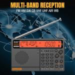 Raddy RF757 APP Control Shortwave Radio with AM/FM/SW/VHF/UHF/CB/AIR/NOAA, Portable Radio with 2500mAh Rechargeable Battery, 1000 Presets, Bluetooth, Wired Antenna, SOS Alert for Emergency