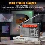 Raddy RF757 APP Control Shortwave Radio with AM/FM/SW/VHF/UHF/CB/AIR/NOAA, Portable Radio with 2500mAh Rechargeable Battery, 1000 Presets, Bluetooth, Wired Antenna, SOS Alert for Emergency