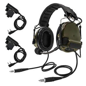 HEARFALCOM Dual Communication COMTA III Tactical Headset with PTT Adapters U94 PTT Compatible with Baofeng UV-5R, UV-82 Walkie Talkie Suitable for Airsoft Sports, Hunting, Hearing Protection(FG)