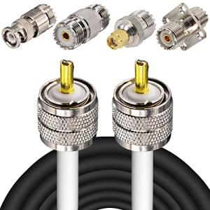 UHF CB Coax Cable,49.2FT PL259 RG8X Coaxial Cable ,UHF Male to Male Low Loss CB Antenna Cable with UHF BNC SMA Antenna Adapter Kits 4 Type for HAM CB Radio, VHF Radio, SWR Meter, Coax Switch Tuner