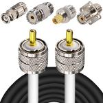 UHF CB Coax Cable,49.2FT PL259 RG8X Coaxial Cable ,UHF Male to Male Low Loss CB Antenna Cable with UHF BNC SMA Antenna Adapter Kits 4 Type for HAM CB Radio, VHF Radio, SWR Meter, Coax Switch Tuner