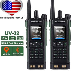 2PCS BAOFENG UV-32 GPS Walkie Talkie 10W Bluetooth Programming Multi Band Radio