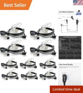 Durable Walkie Talkie Earpiece Set: 10 Acoustic Tube Headsets for Professionals