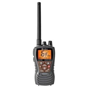 Cobra MR HH350 FLT Handheld Floating VHF Marine Radio - 6 Watt, Submersible, Noise Cancelling Mic, Backlit LCD Display, NOAA Weather, and Memory Scan, Grey