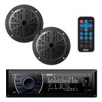 Pyle Marine Headunit Receiver Speaker Kit - In-Dash LCD Digital Stereo Built-in Bluetooth & Microphone w/ AM FM Radio System 5.25’’ Waterproof Speakers (2) MP3/SD Readers & Remote Control-PLMRKT46BK
