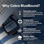 Cobra BlueBound 150 VHF Handheld Marine Radio - Black - 3-Watt, Floating, Long Range, NOAA Weather Alerts, International Functionality, IPX7 Waterproof, USB-C, Submersible, LCD Screen, Belt Clip