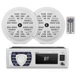 Pyle Marine Receiver & Speaker Kit - In-Dash LCD Digital Stereo Built-in Bluetooth & Microphone w/ AM FM Radio System 5.25’’ Waterproof Speakers (2) MP3/USB/SD Readers & Remote Control - PLMRKT36WT