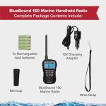 Cobra BlueBound 150 VHF Handheld Marine Radio - Black - 3-Watt, Floating, Long Range, NOAA Weather Alerts, International Functionality, IPX7 Waterproof, USB-C, Submersible, LCD Screen, Belt Clip