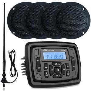 Marine Radio Boat Audio Package w/ Waterproof Stereo Speaker and FM AM Antenna