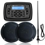 Marine Audio System Bluetooth Stereo Boat ATV Radio w/ 4" Waterproof Speakers 