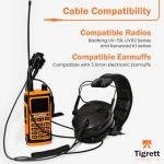 Tigrett Outdoors SMC Push-to-Talk Cable w/ 3.5mm Audio Cable Adapter for Kenwood K1 Radios Including Baofeng UV5R - PTT for Electronic Earmuffs - Hook and Loop Upgrade for Plate Carriers