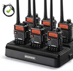 6 Pack Baofeng GT-5R Ham Radio Handheld, FCC Compliant Dual Band Two Way Radio, Long Range Rechargeable Walkie Talkies for Adults with Six-Way Charger & Programming Cable (Black)