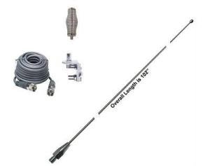 Hustler 102 Inch Whip CB Ham Antenna Stainless Steel - 18 ft RG8X Coax - Spring & Mount