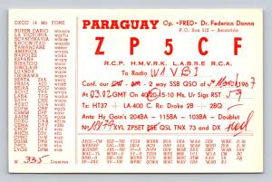 Ham Radio QSL ZP5CF Paraguay 1967 SSB 14 Mc Drake 2B TX HT37