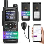 BAOFENG UV-28 Plus Ham Radio Handheld with GPS & APP Programming, 10W Long Range Dual Band Two Way Radio, FM Aviation NOAA Receiver, Frequency Copy, 1000CHs 【Dual 2200mAh Batteries+Speaker Mic】