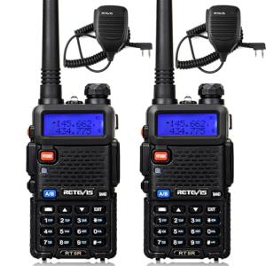 Retevis RT-5R 2 Way Radio Long Range, Walkie Talkies with Shoulder Mic, Dual Band, 128CH, Emergency Alarm, Handheld Two Way Radios, 1400mAh Rechargeable Ham Radio for Hunt, Hiking, Sking (2 Pack)