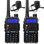 Retevis RT-5R 2 Way Radio Long Range, Walkie Talkies with Shoulder Mic, Dual Band, 128CH, Emergency Alarm, Handheld Two Way Radios, 1400mAh Rechargeable Ham Radio for Hunt, Hiking, Sking (2 Pack)